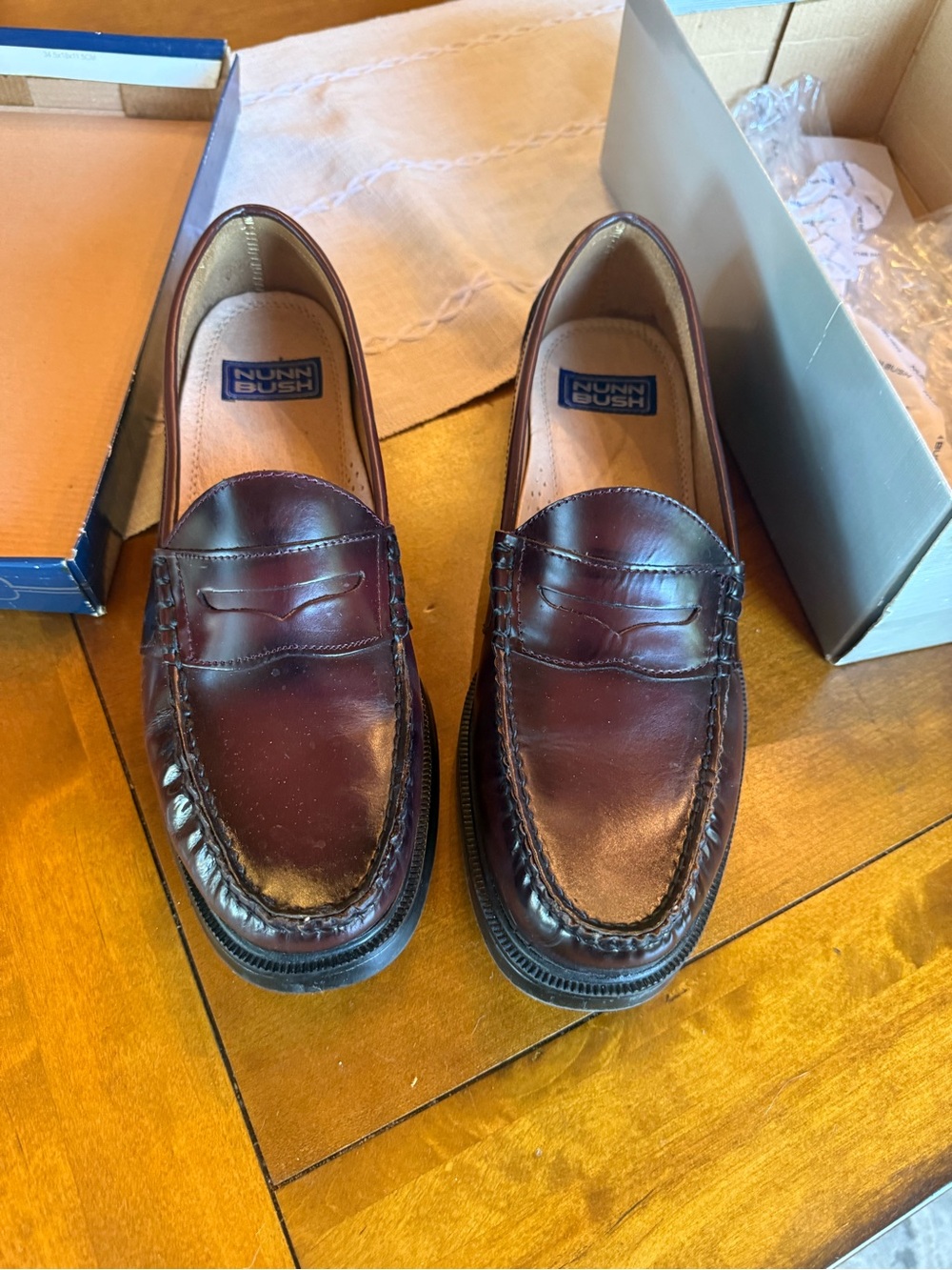 Nunn Bush Men's Burgundy Leather Penny Loafers
